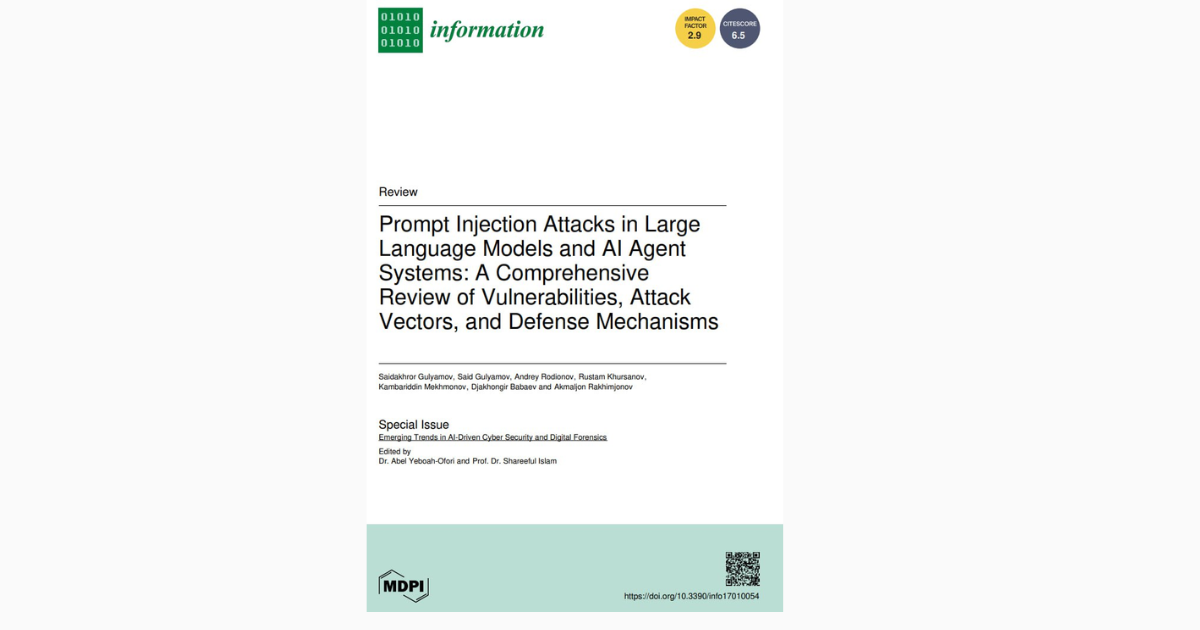 On January 7, 2026, prof. Said Gulyamov and co-authors published in Information journal