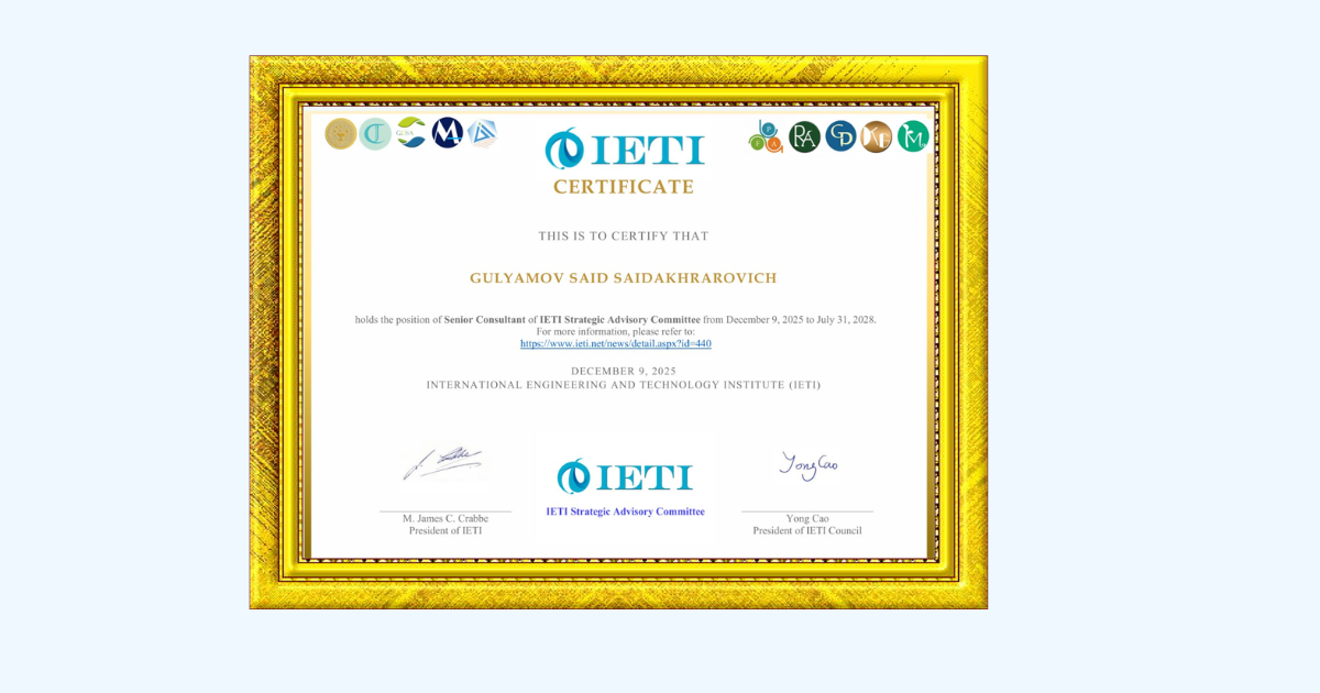 Prof. Said Gulyamov has been appointed as Senior Consultant of the International Engineering and Technology Institute (IETI)
